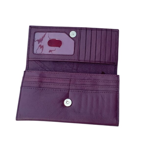 Womens AD Genuine Leather Large Wallet Accordion RFID Clutch- Mulberry - Picture 10 of 14